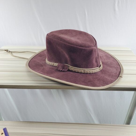 6 7/8 S Zephyr 21.5" Rancher Hat Outback Crusher Suede Aussie Brown Wine Small - Picture 3 of 11